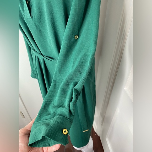 Fashion Nova  NWT Hunter Green Mini Shirt Dress with gold embellishments - Picture 5 of 11